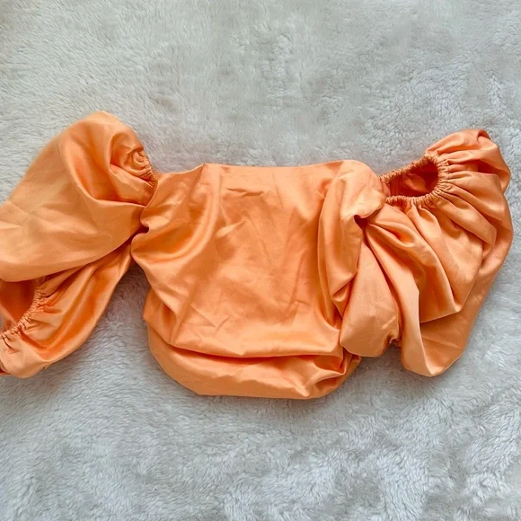 Peach Orange Satin Ruched Bust Top - Picture 6 of 7